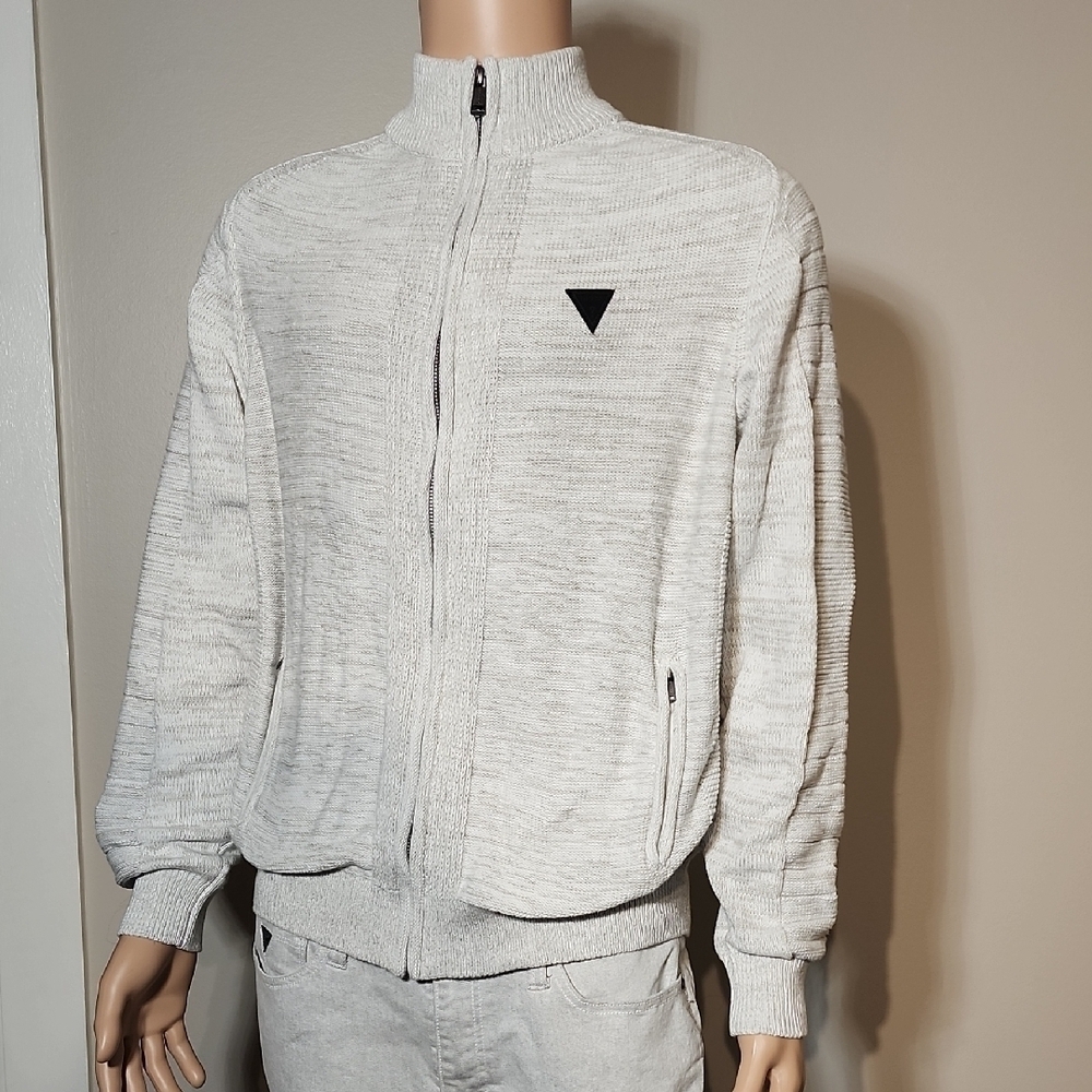 Guess Gray Zip Up Sweater with Mock Neck